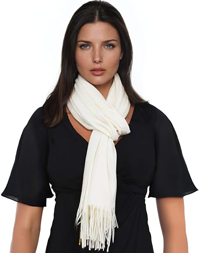 Ocomfly 100% Pashmina Scarf for Women - Premium Womens Scarves - Gift Boxed - Shawls or Wraps - Ultra Soft and Warm - color: Creamy White
