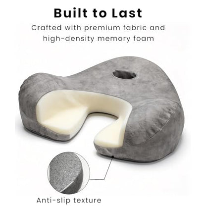 Memory Foam Meditation Cushion for Floor Sitting, 23" Wide Floor Pillow with Foot Rest, 8" Thick Cross-Legged Yoga Seat for Adults, Mindfulness & Relaxation, Grey
