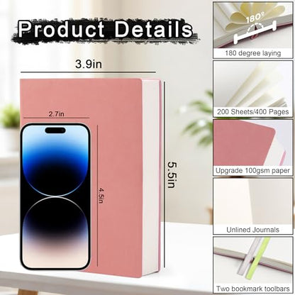 Thick Blank Journal Notebook 400Pages Sketch Book Blank Journal Unlined No Lines Soft Leather A6 (3.9 × 5.5) Journal Leather Notepad Drawing Book Memo Writing Sketch Pad Diary Notebook - color: Warm Powder-400 Page