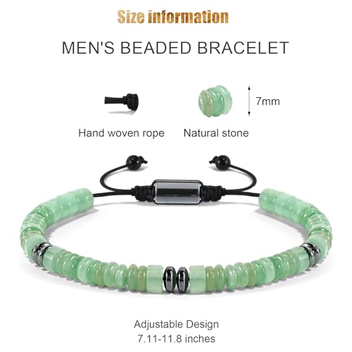 VIBILIA Healing Crystal Bracelets Beaded Bracelets for Men Women Natural Stone Adjustable Bracelets Unique Gifts for Father Son Grandfather Brother Friend - color: GreenAventurine