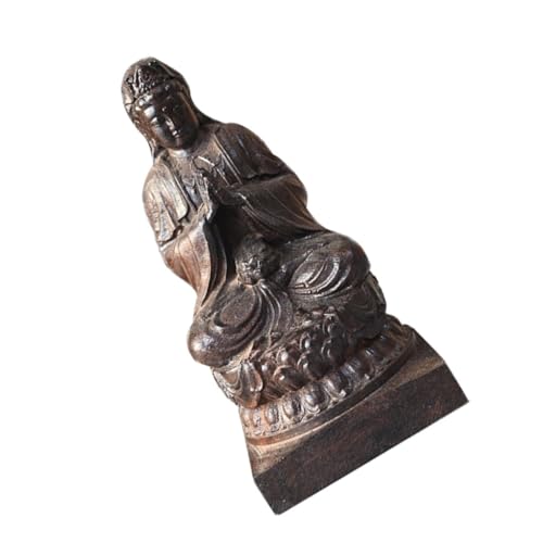 Happyyami Wood Carving Yin Statue Buddha Figurine for Home Decor Antique Buddha Zen Inspired Indoor Decoration Compact for Cabinet Tabletop