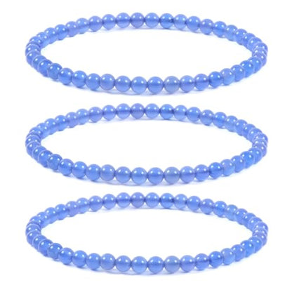 Justinstones Gem Semi Precious Gemstone 3pcs 4mm Round Beads Stretch Bracelet 6.5 Inch Unisex - color: Blue Agate