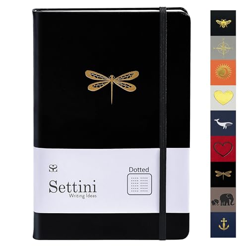 Dotted Journal, Ideal for Bullet Journaling - A5 Vegan Leather Notebook, 192 Archival-Quality Pages, QuillEase Bleed-Free Paper, Inner Pocket & Bookmark - Dragonfly Gifts for Women, Black Dragonfly - color: Black Dragonfly