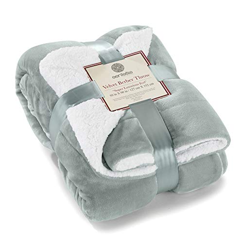 Sherpa Throw Blanket Super Soft Reversible Ultra Luxurious Plush Blanket, 50 x 60 inches, Sage/White - color: Sage / White, size: Throw (50" x 60")