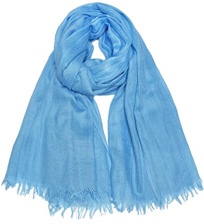 Women Summer Scarfs Lightweight Large Long Gauze Shawl Linen Beach Wrap Plain 75”×43” - color: Sky Blue