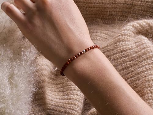BERGERLIN Real natural stone bracelet - Tested and certified in Germany - Genuine bracelets with 925 Sterling silver pearl and faceted pearls - color: Jasper, size: Medium