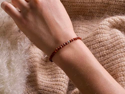BERGERLIN Real natural stone bracelet - Tested and certified in Germany - Genuine bracelets with 925 Sterling silver pearl and faceted pearls - color: Jasper, size: Small