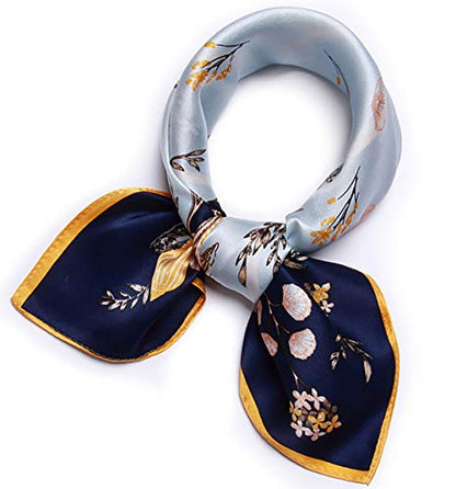 100% Pure Mulberry Silk Scarf 35" Large Square Lightweight Headscarf –Women’s Hair Wraps-With Gift Packed - color: Yellow&blue