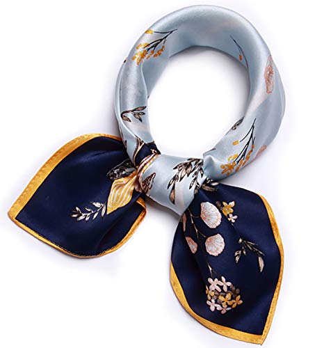 100% Pure Mulberry Silk Scarf 35" Large Square Lightweight Headscarf –Women’s Hair Wraps-With Gift Packed - color: Yellow&blue