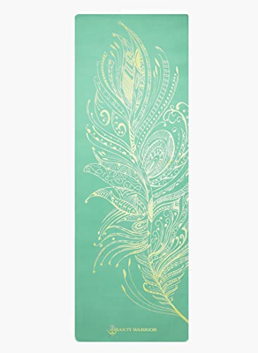 Shakti Warrior TPE Yoga Mat - Artist Designed, Premium eco friendly mats, Non Slip, Non toxic, Great For Regular & Hot Yoga, Pilates and Workouts (72 inch x 24 inch x 6mm thick) - color: Feather