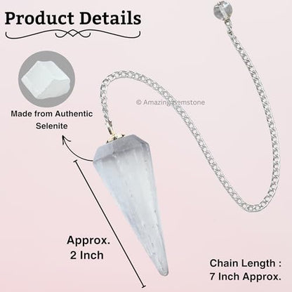 Amazing Gemstone Selenite Crystal Pendulum for Divination - Certified Dowsing Crystals and Healing Stones for Chakra Balancing and Meditation - Enhance Reiki Spiritual Growth with Healing Crystals - color: Selenite