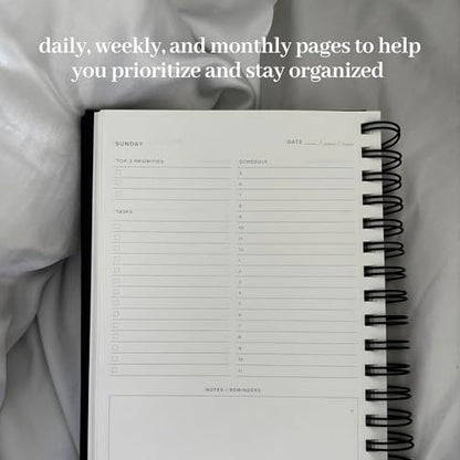 INSIDE THEN OUT Daily Focus Planner - 6 Month Undated Planner for Productivity, Goal Setting, Intention - Monthly, Weekly, Daily Task Pages - Simple & Minimalistic - Motivation Gift for Men and Women