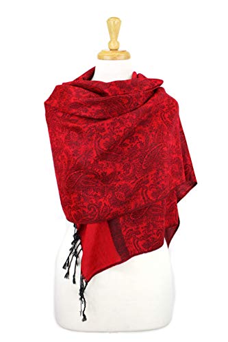 PASKMLNA Paisley Jacquard Pashmina Shawl Wrap Scarf Stole - color: Red Black