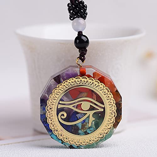COLORFUL BLING Healing Crystals Gemstone Chakra Om Symbol Pendant Necklace Lava Rock Bracelet Set Prosperity Reiki Wealth Money Fortune Positive Energy Quartz Yoga Meditation Jewelry for Women Men - style: Eye