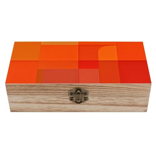 Large Wooden Storage Box With Lid And Front Clasp Orange And Gray Abstract Wooden Jewelry Box Office Desk Organizer Bins Beautifully Keepsake Boxes Memory Boxes Jewelry Organizer