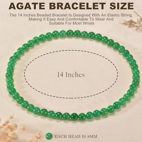 14in Agate Wrap Bracelet for Women Men Natural Round Beaded Agates Stone Healing Stretch Bracelets Elastic Handmade Polished Gemstone Beads Bracelet - color: Green Agate, size: 8mm Beads