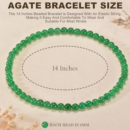 14in Agate Wrap Bracelet for Women Men Natural Round Beaded Agates Stone Healing Stretch Bracelets Elastic Handmade Polished Gemstone Beads Bracelet - color: Green Agate, size: 8mm Beads
