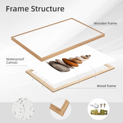 Framed Zen Stone Stack Poster Canvas Print Art Wall Art Painting Pictures Wall Decor Minimalist Aesthetic Home Decor Living Room Bedroom Apartment (Wooden Framed,12“LX16 W)