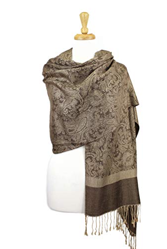 PASKMLNA Paisley Jacquard Pashmina Shawl Wrap Scarf Stole - color: Brown