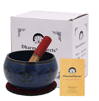 DharmaObjects Yoga Meditation 6 Inches OM Mantra Singing Bowl/Pad/Mallet Gift Set (Blue) - color: Blue, size: OM Mantra