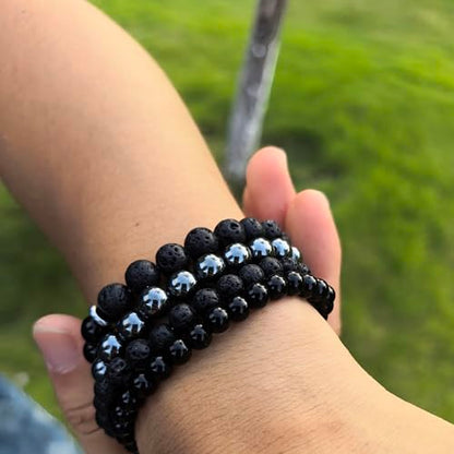 4pcs Natural Crystal Beaded Bracelet for Women,8mm Semi-Precious Healing Gemstone Bracelets 6mm Round Beads Stretch Anxiety Stress Relief Bracelet Spiritual Jewelry Gifts