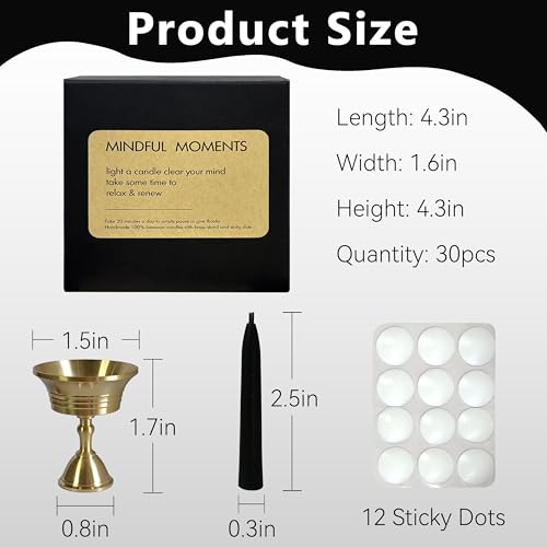 20 Min Black Meditation Candles – 30 Pack, Includes Mini Candle Holder & 12 Wax Dots, Slow Burn, Natural Unscented, for Halloween Yoga Prayer Mindfulness & Relaxation - color: Black, size: 30 Pack