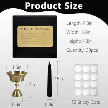 20 Min Black Meditation Candles – 30 Pack, Includes Mini Candle Holder & 12 Wax Dots, Slow Burn, Natural Unscented, for Halloween Yoga Prayer Mindfulness & Relaxation - color: Black, size: 30 Pack