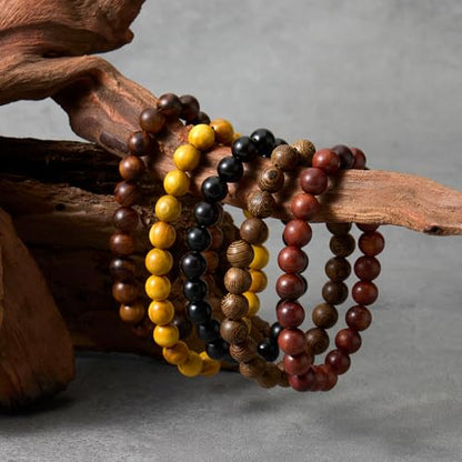 5pcs Wooden Bead Bracelet For Men And Women,Unisex Wooden Bead Bracelet, Beaded Bracelet, Elastic Design, Natural And Simple Style(Bead-3)