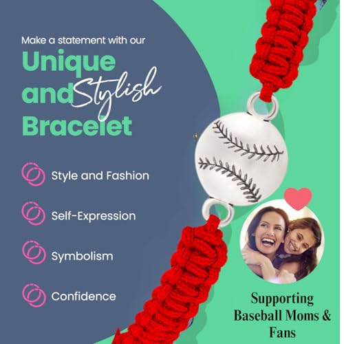 Sportybella - Baseball Bracelet, Baseball Jewelry, Adjustable Braided Baseball Bracelet, Baseball Gifts, Baseball Accessories - color: Red