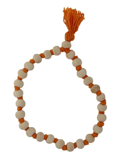 White Tulsi Beads Sumarni Mala (Bracelet) 27+1, 8MM Beads Mala Rosray, Tulsi Sumrni Mala, for Meditation and Spiritual Practice (Orange Thread)