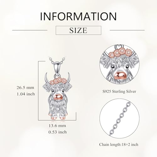 Animal Necklace 925 Sterling Silver Pendant Jewelry Gift for Women Animal Lover - style: Highland cow