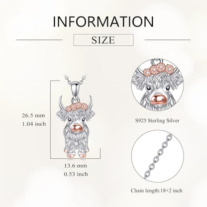 Animal Necklace 925 Sterling Silver Pendant Jewelry Gift for Women Animal Lover - style: Highland cow