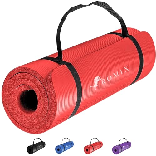 ROMIX Yoga Mat Thick 2/5 Inch (10mm), 72"L x 24"W Non-Slip Workout Mat, Large Yoga Mats for Women Men With Carry Bag and Strap, Exercise Mats for Home Workout Meditation Training Equipment - color: Red
