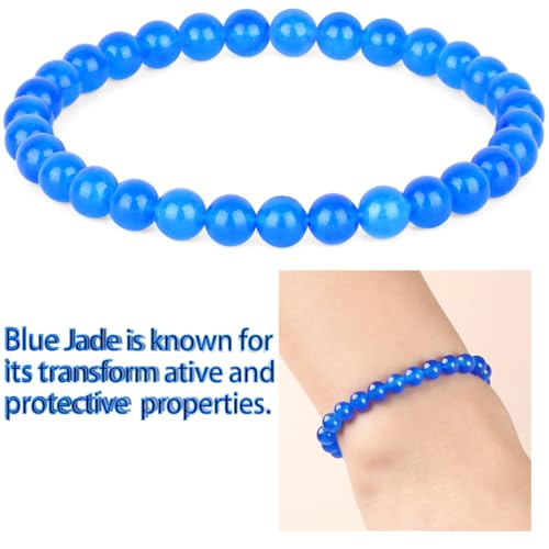 QOGIR Handmade Healing Bracelet,6mm Natural Gem Stone Bracelet rope bracelet - color: Blue Jade(Transformation and Protection), size: 6mm