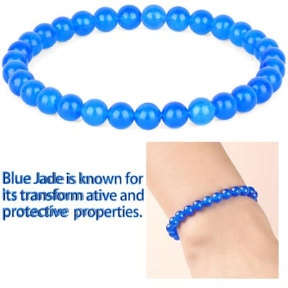 QOGIR Handmade Healing Bracelet,6mm Natural Gem Stone Bracelet rope bracelet - color: Blue Jade(Transformation and Protection), size: 6mm