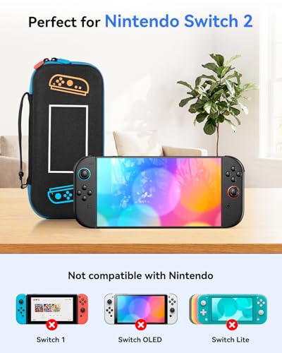 MONGERY Carrying Case for Nintendo Switch 2 (2025), Hard Shell Travel Storage with Soft Interior, Fits Console, Charger & Accessories, 10 Game Card Slots, Portable Protective Case - Black