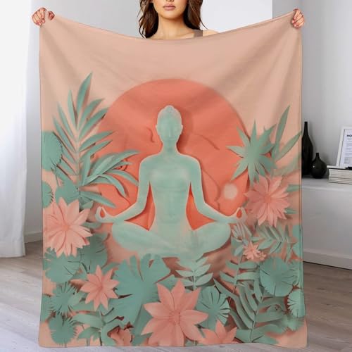 Funny Yoga Silhouette Throw Blanket, Soft Cozy Warm Flannel Meditation Flower Botanical Leaf Blanket for Couch Sofa Bed, 30"x40" - color: Funny Yoga Silhouette, size: 30"x40"