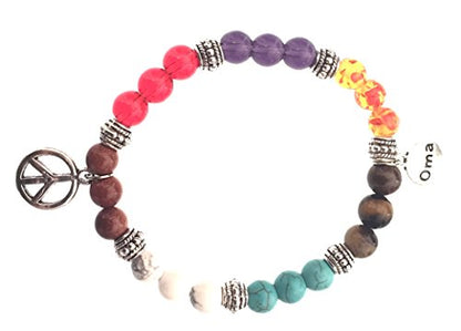 OMA 7 Chakra Semi Precious Stones Tibetan Buddhist Meditation and Healing Bracelet With Charm Brand - style: Peace