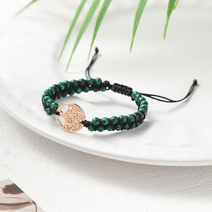 Jinxiuge Tree of Life Turquoise Stone Bracelet for Women Handmade Braided Layered Bead Bracelet with Black Gift Box - style: Style-H