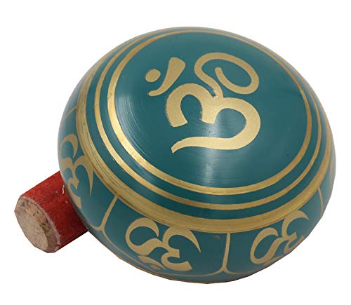 DharmaObjects Relaxing Yoga Meditation Om Peace Singing Bowl/Silk Cushion/Rosewood Mallet Set (Medium, Turquoise) - color: Turquoise, size: Medium