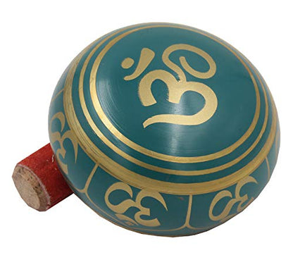 DharmaObjects Relaxing Yoga Meditation Om Peace Singing Bowl/Silk Cushion/Rosewood Mallet Set (Medium, Turquoise) - color: Turquoise, size: Medium