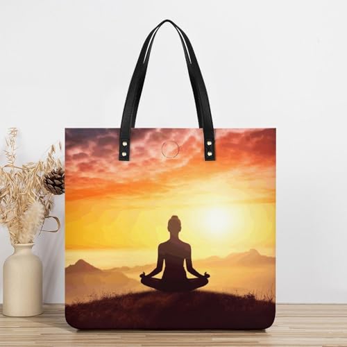 Yoga Meditation Leather Tote Handbag Top Handle Ladies Shoulder Bags Large Travel Messenger Gym Totes Work Bags Tote Bag for Women