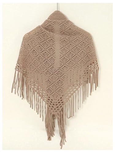 Verdusa Women's Boho Fringe Crochet Shawl Hollow Out Knitted Wrap Cape Cardigan - color: Brown