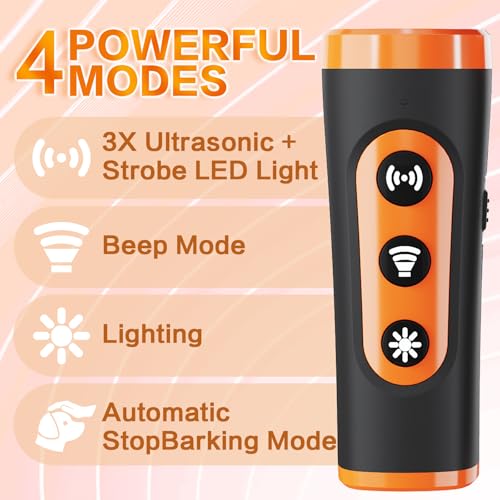 Anti Barking Device for Dogs – Ultrasonic Rechargeable Bark Deterrent with 4 Safe Modes, 50ft Range, Portable and Effective for All Dogs