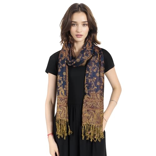 MUQU Women Pashmina Shawls and Wraps Scarf Soft Silky Reversible Paisley Scarves Shawl for Women - color: Navy Blue-a