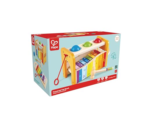 Hape Pound & Tap Bench with Slide Out Xylophone - Award Winning Durable Wooden Musical Pounding Toy for Toddlers