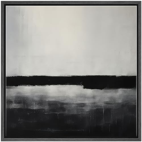 SIGNWIN Framed Canvas Print Wall Art Monochrome Horizon Minimalist Black and White Abstract Seascape Illustration Modern Art Decorative Calm/Zen for Living Room, Bedroom, Office - 16"x16" Black - color: B22-2508-edw11, size: 16"L x 16"W