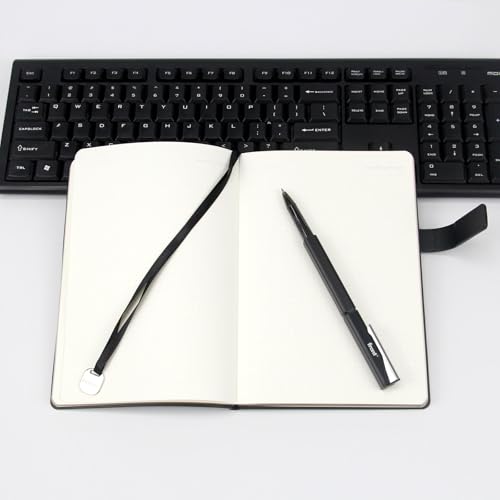 A5 Hard Cover Notebook with Pen Holder, Gold Edges & 180° Lay Flat - Large 5.7x8.4 Dot Grid, Bookmark, Gift Box - Durable Journal for Office, Study, Travel - Writers, Students(Black) - color: Black, style: Hard surface-Dotted