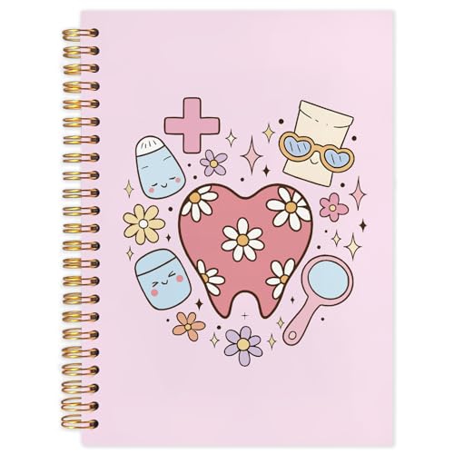 WUCHJ Dental Gifts Notebook, Pink Dental Hygienist Assistant Journal, Retro Pink Floral Tooth Spiral Notebook Journal for Note Taking, Dentist Office Supplies, 5.5x8.3 Inch - color: Pink teeth hearts
