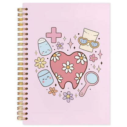 WUCHJ Dental Gifts Notebook, Pink Dental Hygienist Assistant Journal, Retro Pink Floral Tooth Spiral Notebook Journal for Note Taking, Dentist Office Supplies, 5.5x8.3 Inch - color: Pink teeth hearts